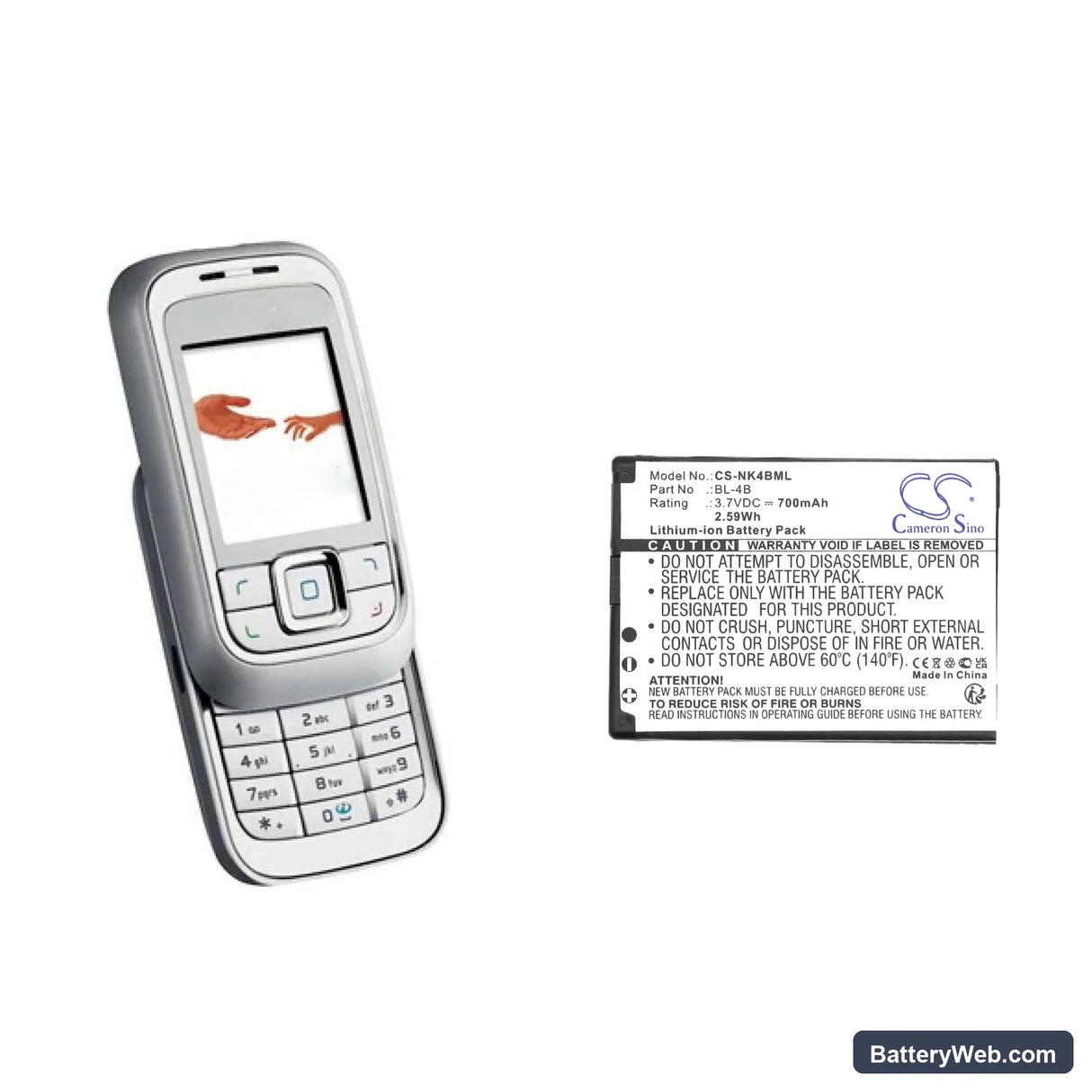 Nokia 6111 Replacement Battery, 3.7V, 700mAh, Li-ion 6