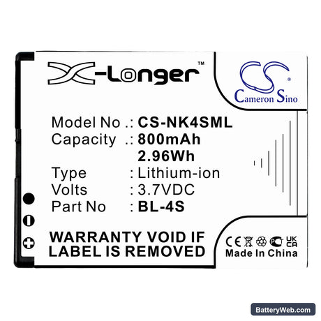 Nokia 7610 Replacement Battery, 3.7V, 800mAh, Li-ion 3