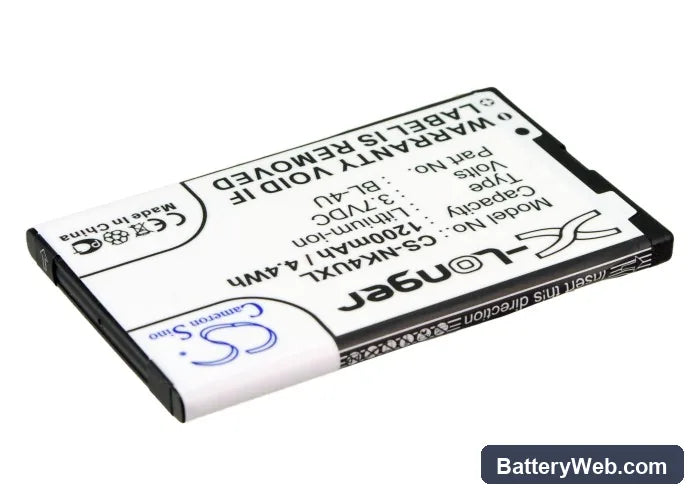 Nokia 301 Replacement Battery, 3.7V, 1200mAh, Li-ion 3