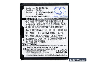 Nokia Asha 502 Replacement Battery, 3.7V, 800mAh, Li-ion 1