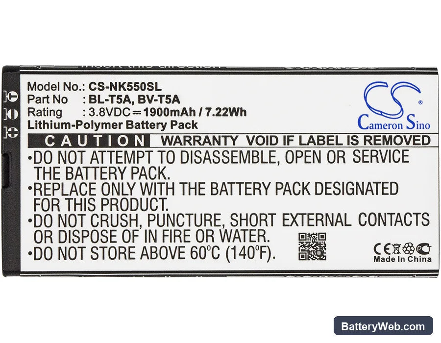 Nokia Lumia 550 Replacement Battery, 3.8V, 1900mAh, Li-Polymer 5