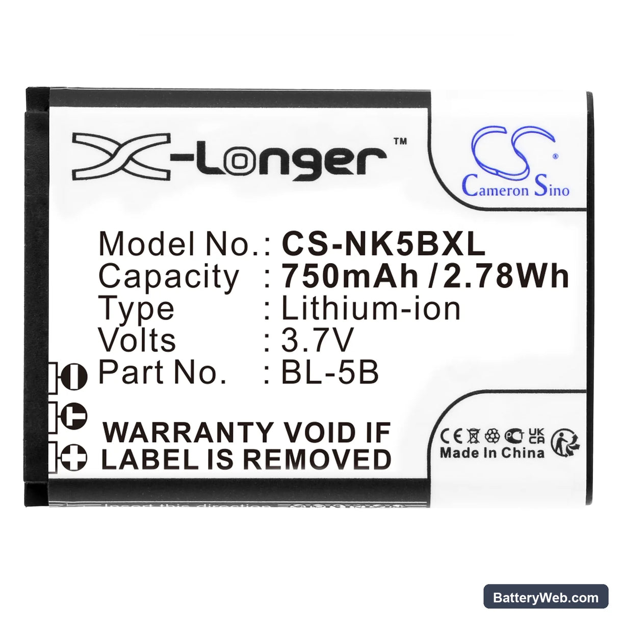 Minox DCC 5.0 Replacement Battery, 3.7V, 750mAh, Li-ion 3