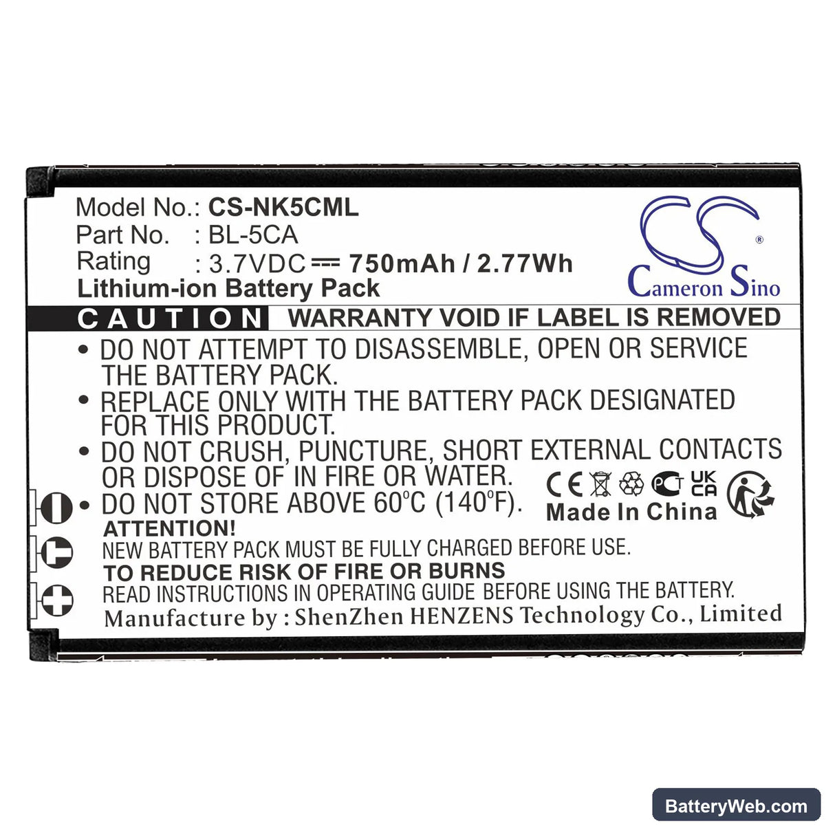 VIBO K520 Replacement Battery, 3.7V, 750mAh, Li-ion 3