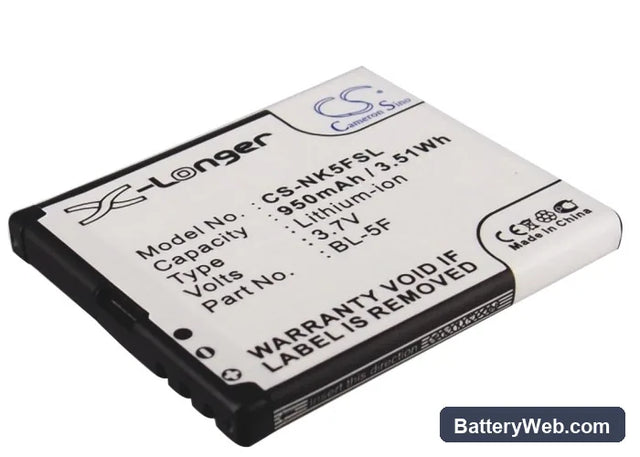 Nokia N95 Replacement Battery, 3.7V, 950mAh, Li-ion 1