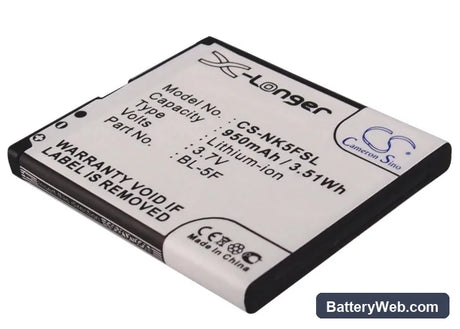 Nokia N95 Replacement Battery, 3.7V, 950mAh, Li-ion 2