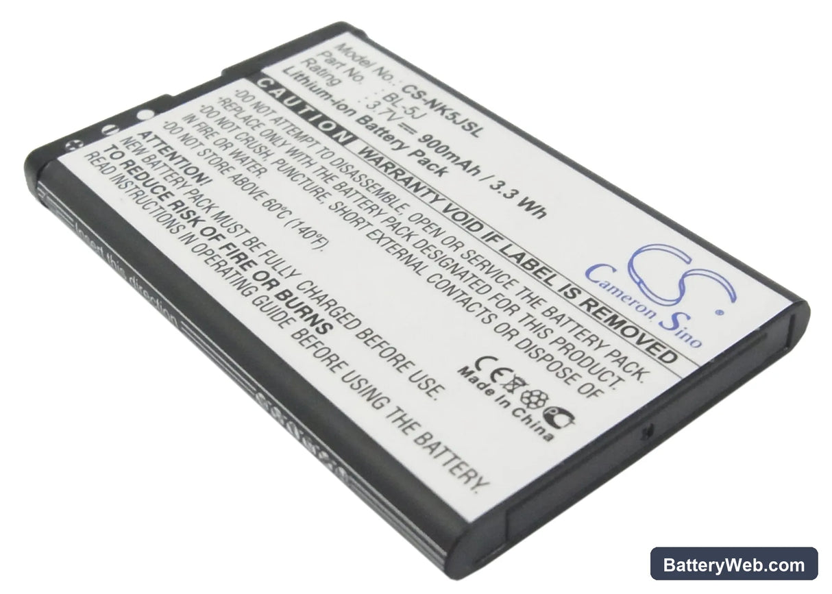 Nokia 5800 Replacement Battery, 3.7V, 900mAh, Li-ion 1