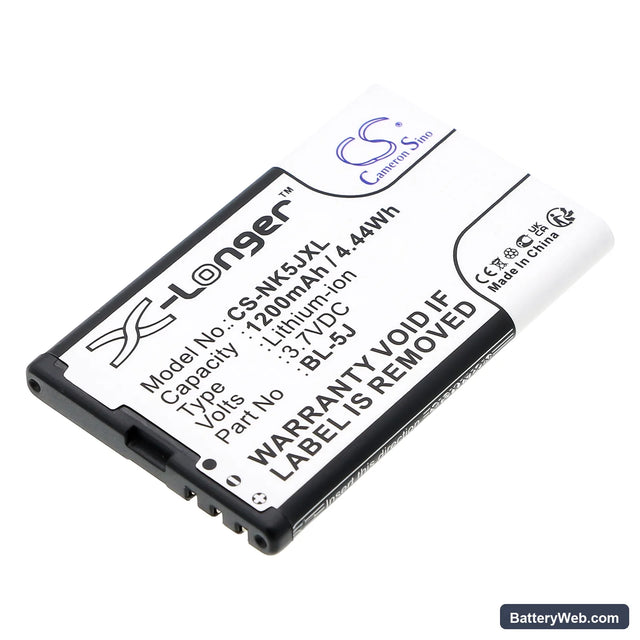 Nokia 5800 Replacement Battery, 3.7V, 1200mAh, Li-ion 1