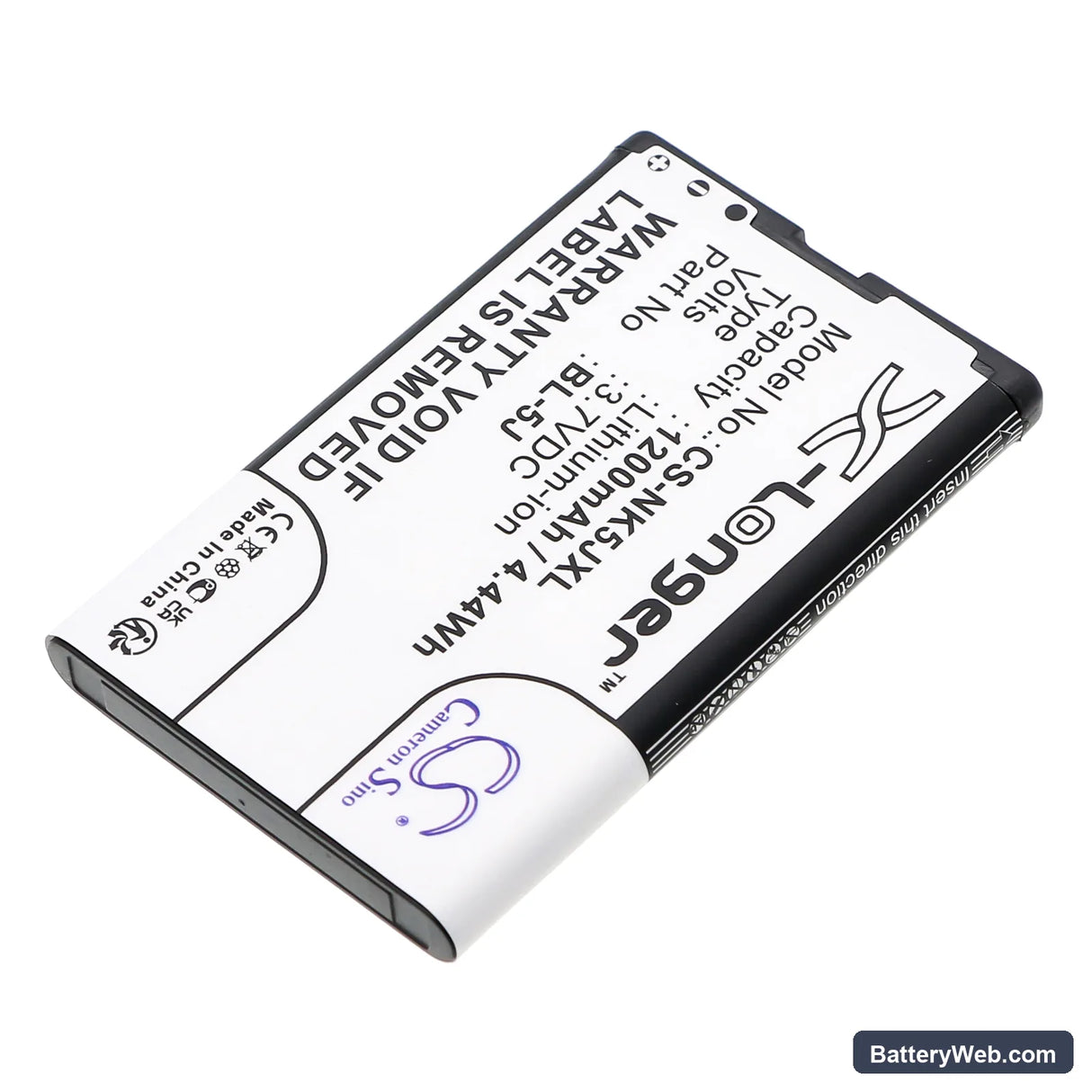 Nokia 5800 Replacement Battery, 3.7V, 1200mAh, Li-ion 2