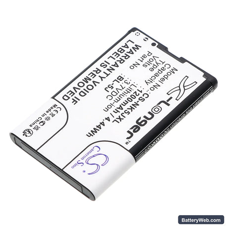 Nokia 5800 Replacement Battery, 3.7V, 1200mAh, Li-ion 2