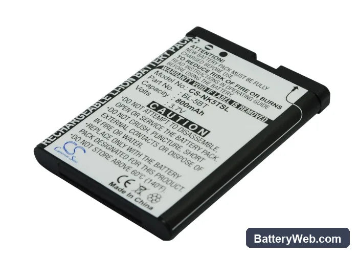 Nokia N75 Replacement Battery, 3.7V, 800mAh, Li-ion 3