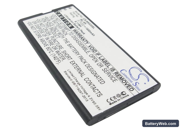 Nokia Lumia 630 Replacement Battery, 3.7V, 1650mAh, Li-ion 1