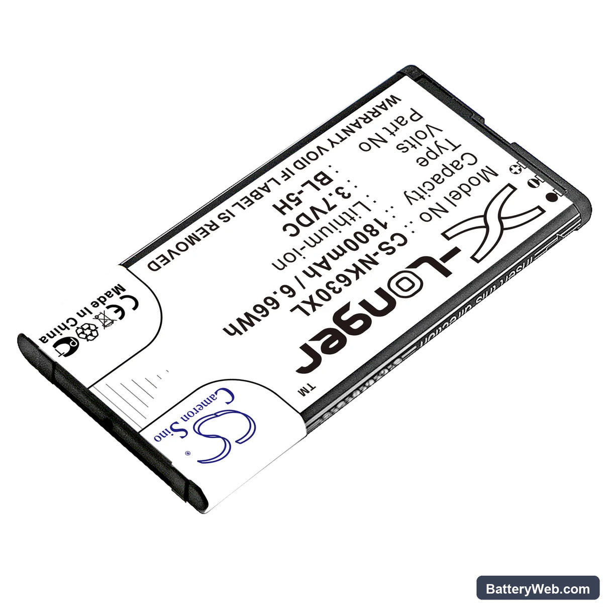 Nokia Lumia 630 Replacement Battery, 3.7V, 1800mAh, Li-ion 2