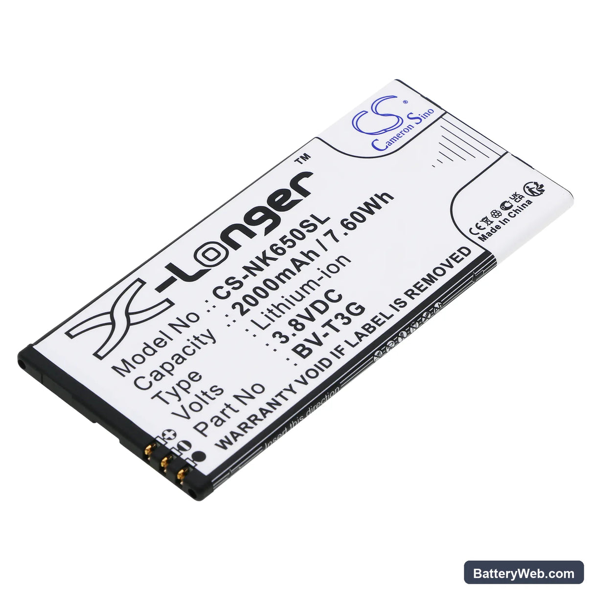 Microsoft Lumia 650 Replacement Battery, 3.8V, 2000mAh, Li-ion 1