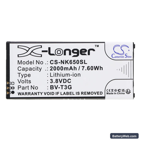 Microsoft Lumia 650 Replacement Battery, 3.8V, 2000mAh, Li-ion 3