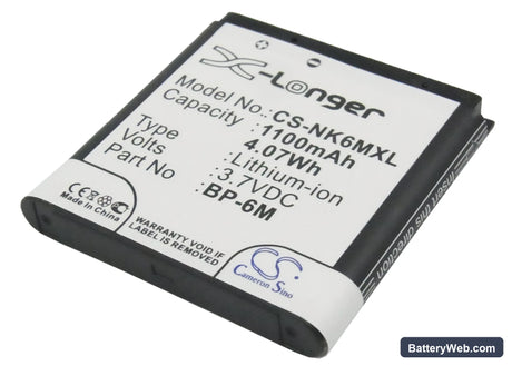Nokia 3250 Replacement Battery, 3.7V, 1100mAh, Li-ion 1