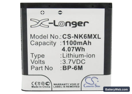Nokia 3250 Replacement Battery, 3.7V, 1100mAh, Li-ion 5