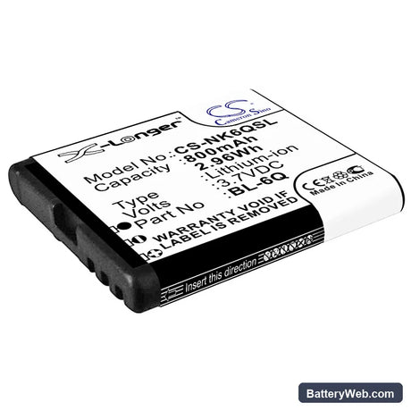 Nokia 6700 Classic Replacement Battery, 3.7V, 800mAh, Li-ion 1