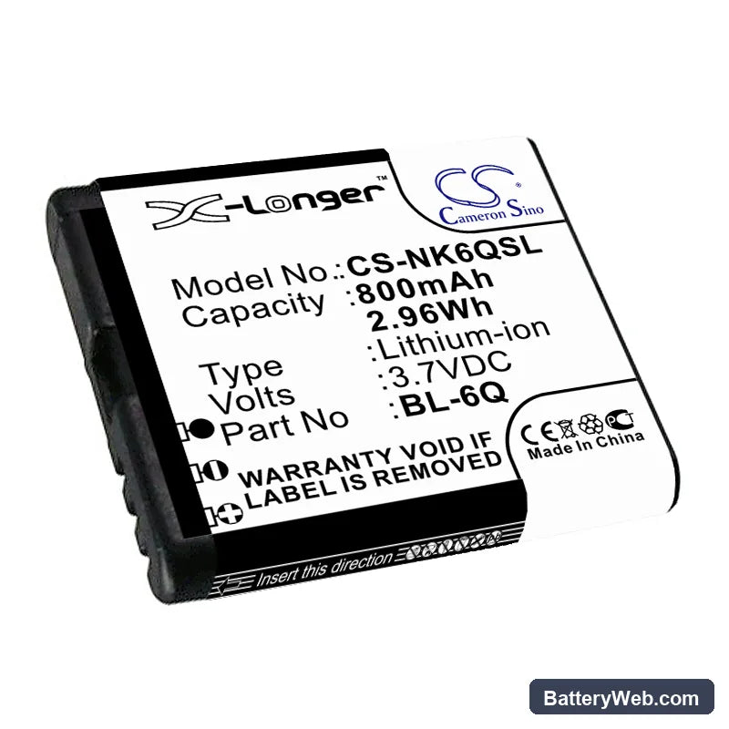 Nokia 6700 Classic Replacement Battery, 3.7V, 800mAh, Li-ion 5