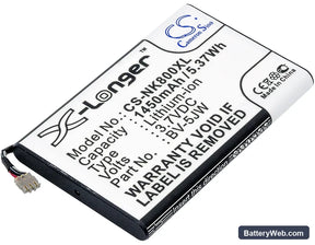 Nokia 800 Replacement Battery, 3.7V, 1450mAh, Li-ion 1