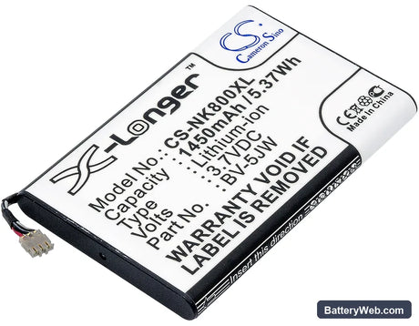 Nokia 800 Replacement Battery, 3.7V, 1450mAh, Li-ion 1
