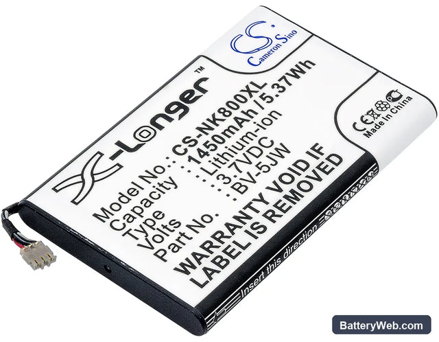 Nokia 800 Replacement Battery, 3.7V, 1450mAh, Li-ion 1