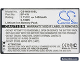 Nokia Lumia 810 Replacement Battery, 3.7V, 1400mAh, Li-ion 5