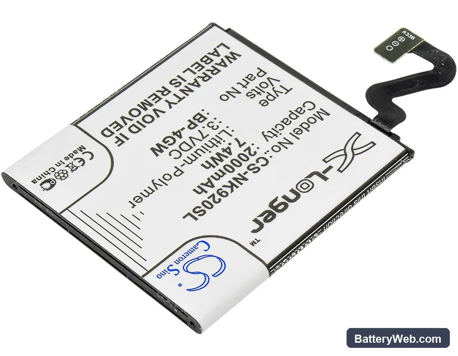 Nokia Lumia 920 Replacement Battery, 3.7V, 2000mAh, Li-Polymer 2