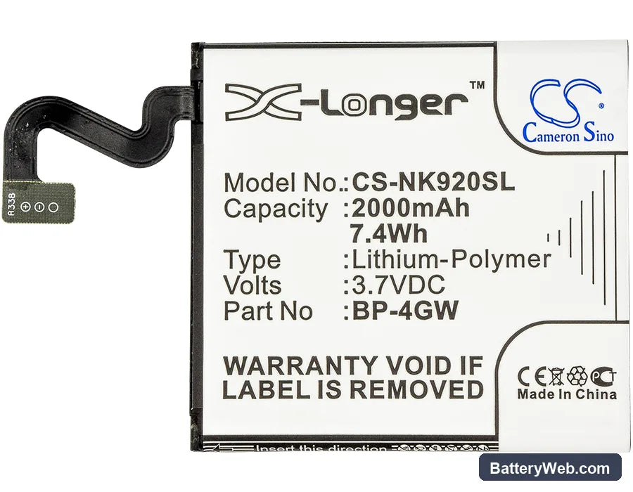 Nokia Lumia 920 Replacement Battery, 3.7V, 2000mAh, Li-Polymer 5