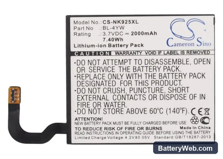 Microsoft Lumia 925 Replacement Battery, 3.7V, 2000mAh, Li-ion 5