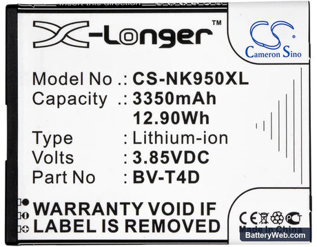 Microsoft Lumia 950 XL Replacement Battery, 3.85V, 3350mAh, Li-ion 5