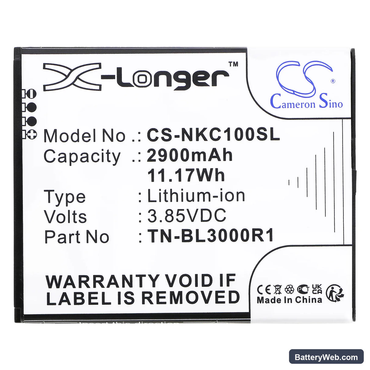 Nokia N152DL Replacement Battery, 3.85V, 2900mAh, Li-ion 3