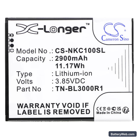 Nokia N152DL Replacement Battery, 3.85V, 2900mAh, Li-ion 3