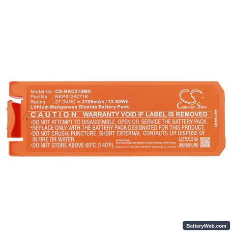 Nihon Kohden Cardiolife AED 2100 range Replacement Battery, 27V, 2700mAh, Li-MnO2 5