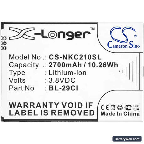 Nokia C21 Replacement Battery, 3.8V, 2700mAh, Li-ion 3