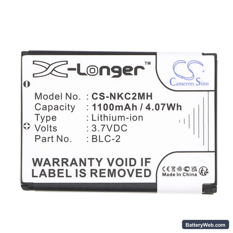 Nokia 1220 Replacement Battery, 3.7V, 1100mAh, Li-ion 3