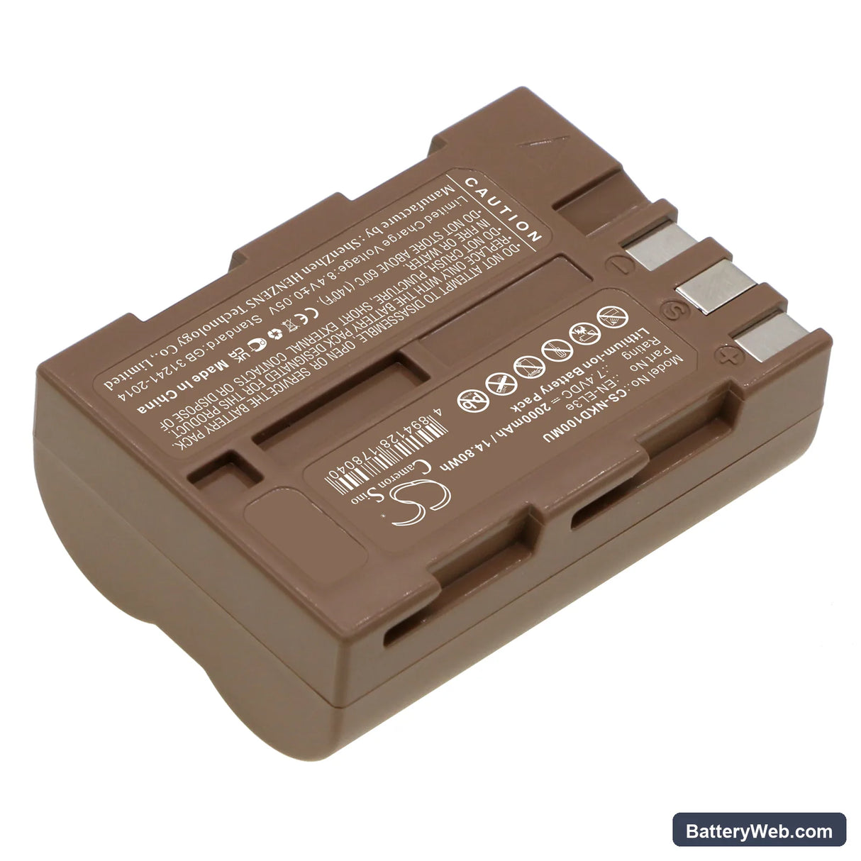 NiKon D100 Replacement Battery, 7.4V, 2000mAh, Li-ion 2