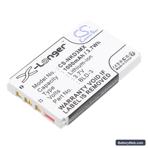 Nokia 7250i Replacement Battery, 3.7V, 1000mAh, Li-ion 1