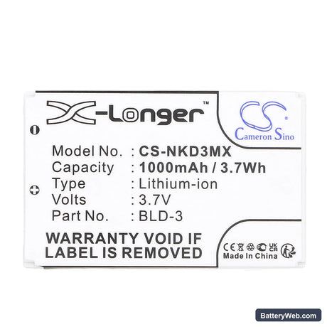 Nokia 7250i Replacement Battery, 3.7V, 1000mAh, Li-ion 3