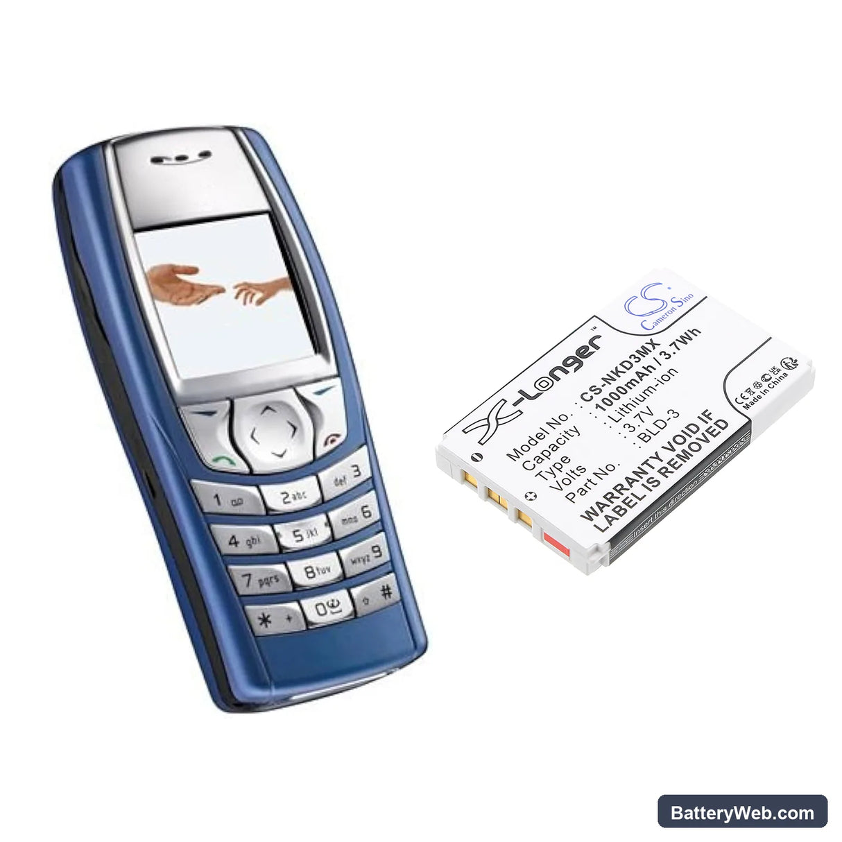 Nokia 7250i Replacement Battery, 3.7V, 1000mAh, Li-ion 4