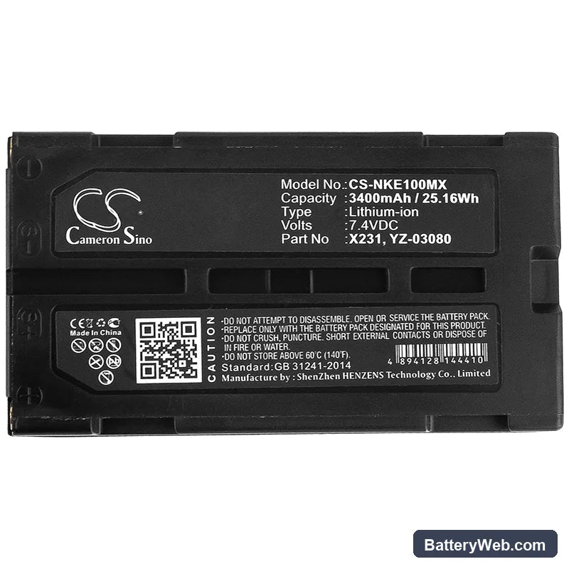 Nihon Kohden WEE-1000 Replacement Battery, 7.4V, 3400mAh, Li-ion 3