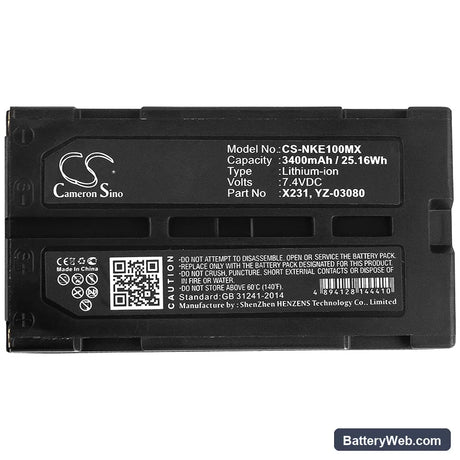 Nihon Kohden WEE-1000 Replacement Battery, 7.4V, 3400mAh, Li-ion 3