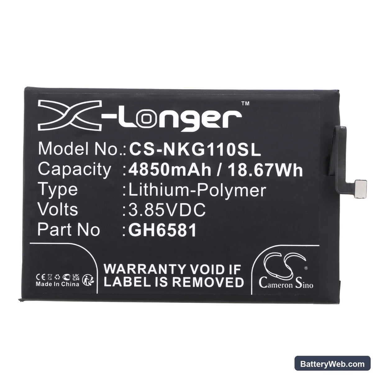 Nokia G11 Plus 2022 Replacement Battery, 3.85V, 4850mAh, Li-Polymer 3