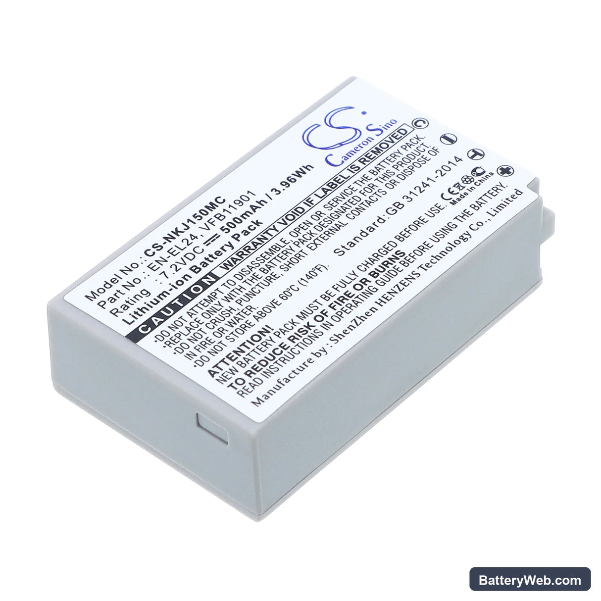 NiKon 1 J5 Replacement Battery, 7.2V, 500mAh, Li-ion 1
