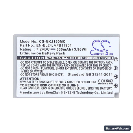 NiKon 1 J5 Replacement Battery, 7.2V, 500mAh, Li-ion 5