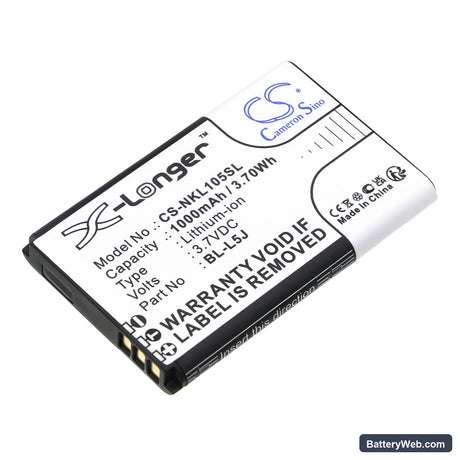Nokia 105 2023 Replacement Battery, 3.7V, 1000mAh, Li-ion 1