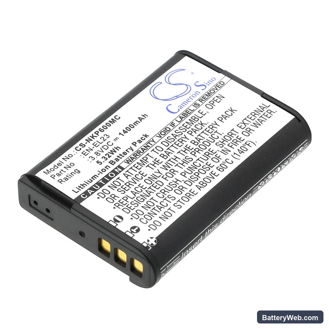 NiKon Coolpix P600 Replacement Battery, 3.8V, 1400mAh, Li-ion 1