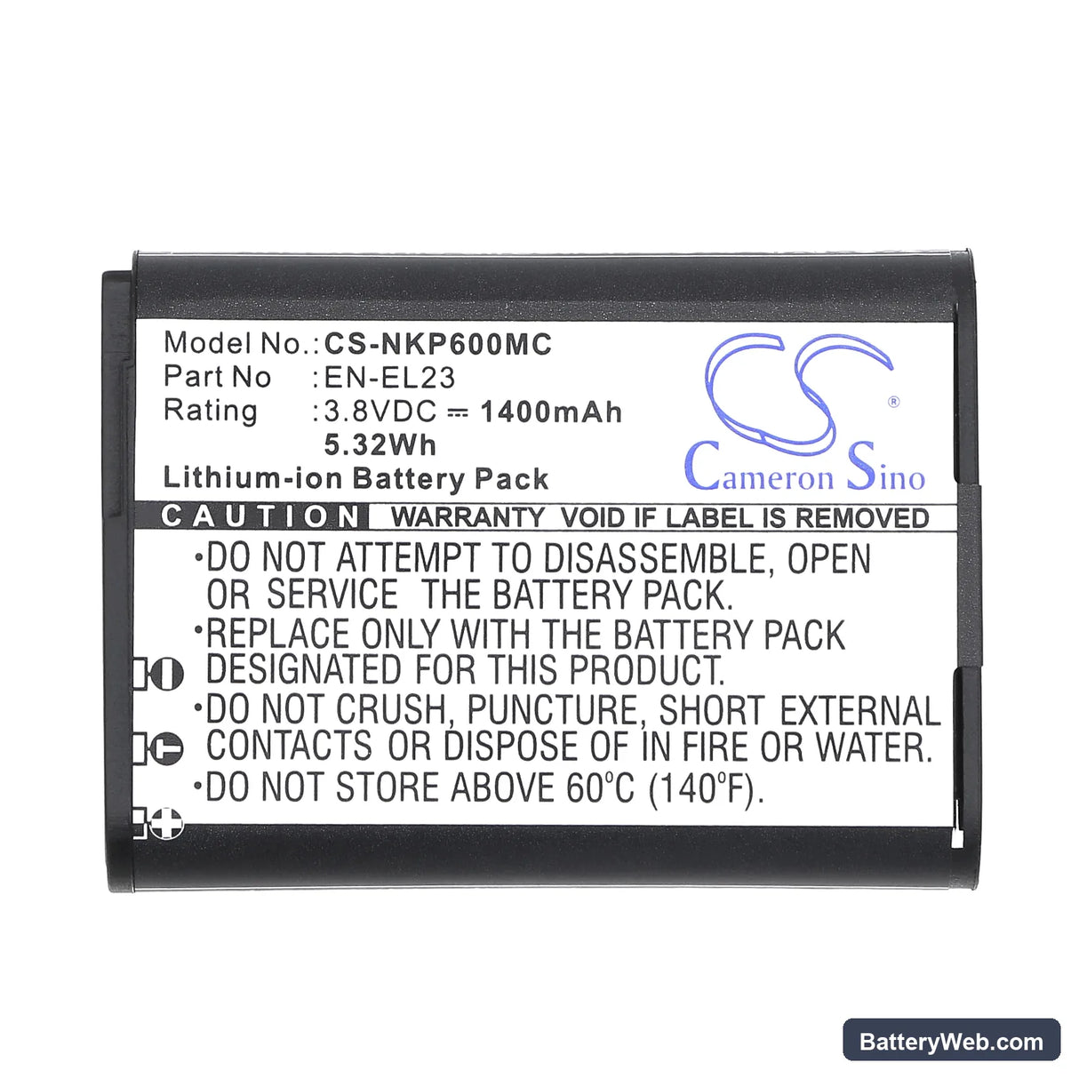 NiKon Coolpix P600 Replacement Battery, 3.8V, 1400mAh, Li-ion 4