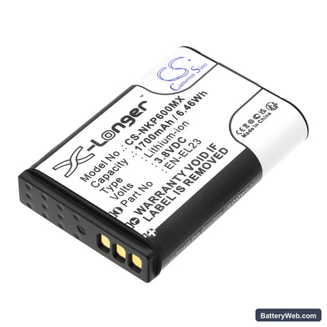 NiKon Coolpix P600 Replacement Battery, 3.8V, 1700mAh, Li-ion 1