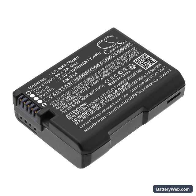 NiKon Coolpix P7000 Replacement Battery, 7.4V, 1000mAh, Li-ion 1