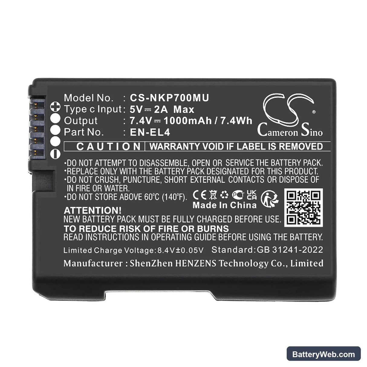 NiKon Coolpix P7000 Replacement Battery, 7.4V, 1000mAh, Li-ion 6